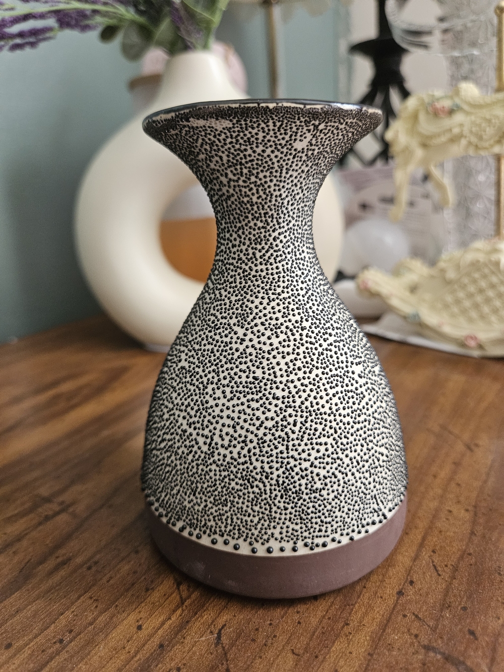 Anthropologie Speckle Dot Ceramic Vase in White and Brown